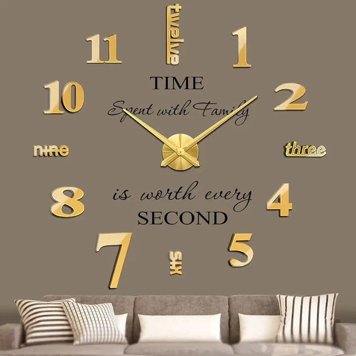 3D DIY FRAMELESS LARGE WALL CLOCK MODERN ROMAN NUMERALS