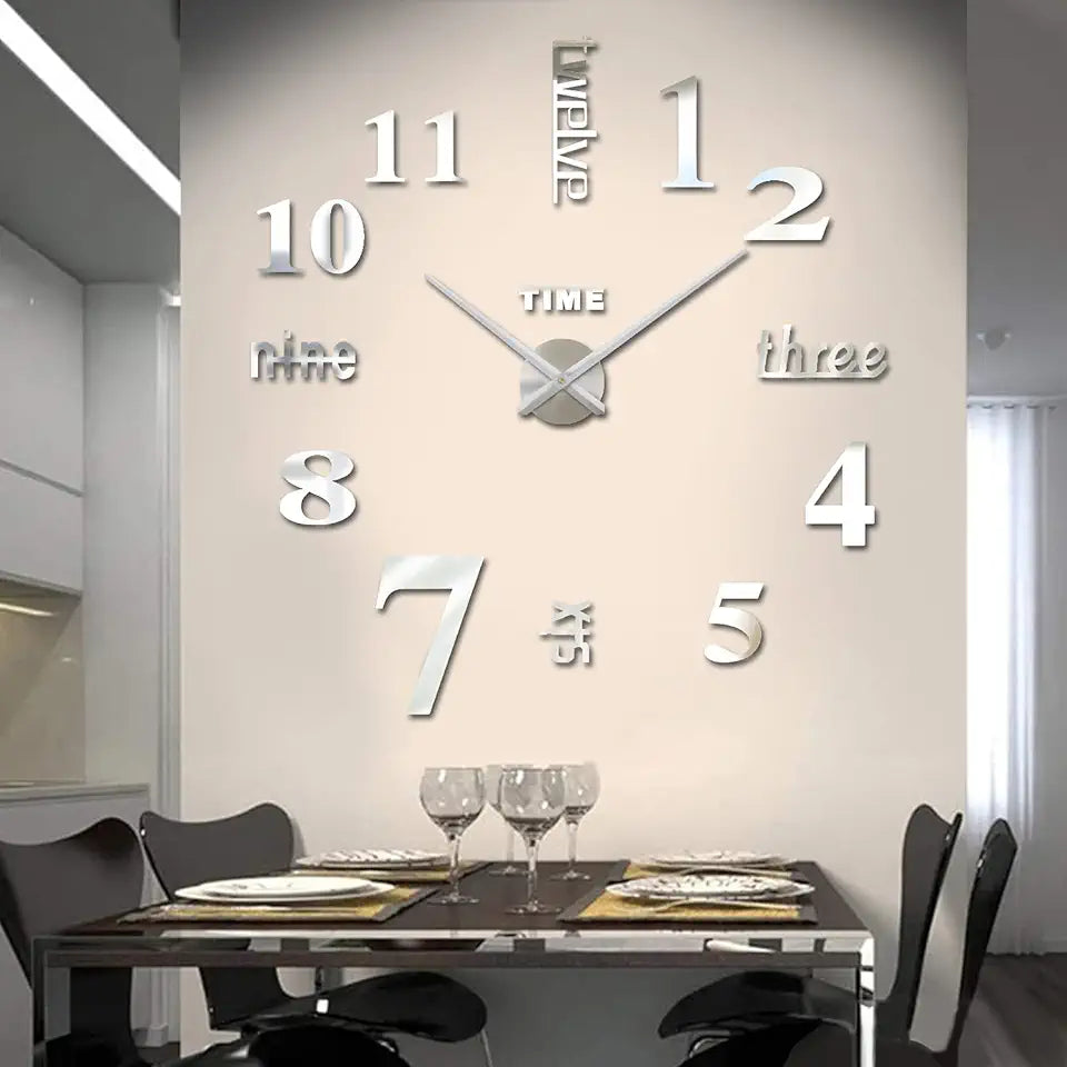 3D DIY FRAMELESS LARGE WALL CLOCK MODERN ROMAN NUMERALS