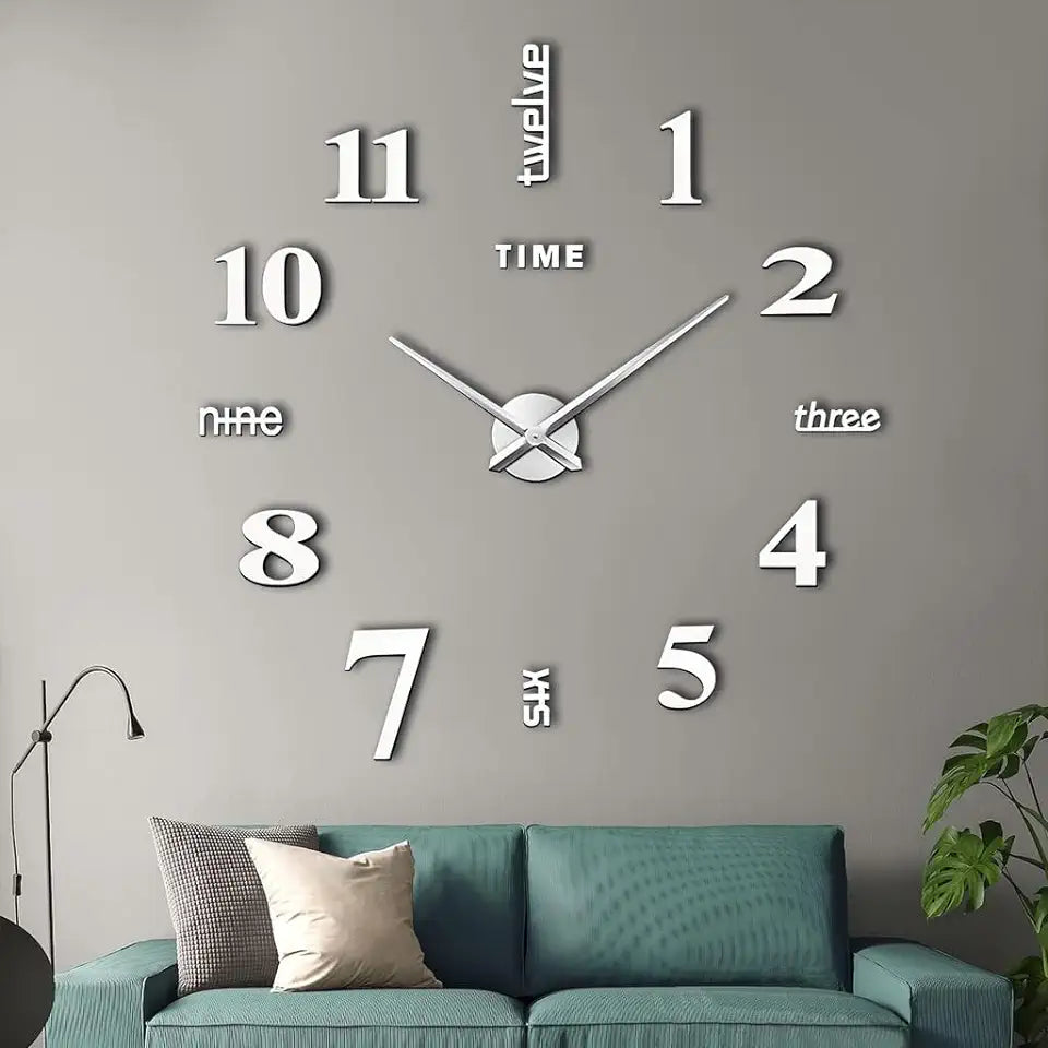 3D DIY FRAMELESS LARGE WALL CLOCK MODERN ROMAN NUMERALS