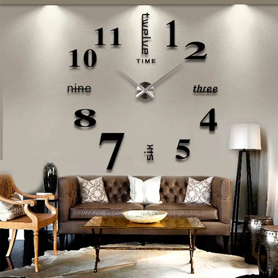 3D DIY FRAMELESS LARGE WALL CLOCK MODERN ROMAN NUMERALS