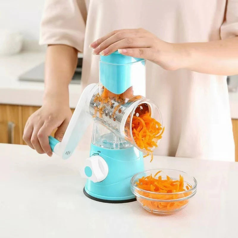 MULTIFUNCTIONAL ROTATING CHEESE GRATER VEGETABLE SLICER 3 INTERCHANGEABLE BLADES EASY CLEAN