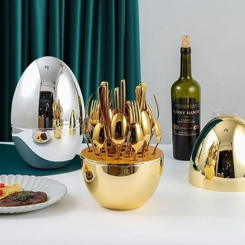 24 PCS STAINLESS STEEL CREATIVE EGG SHAPED CUTLERY SET