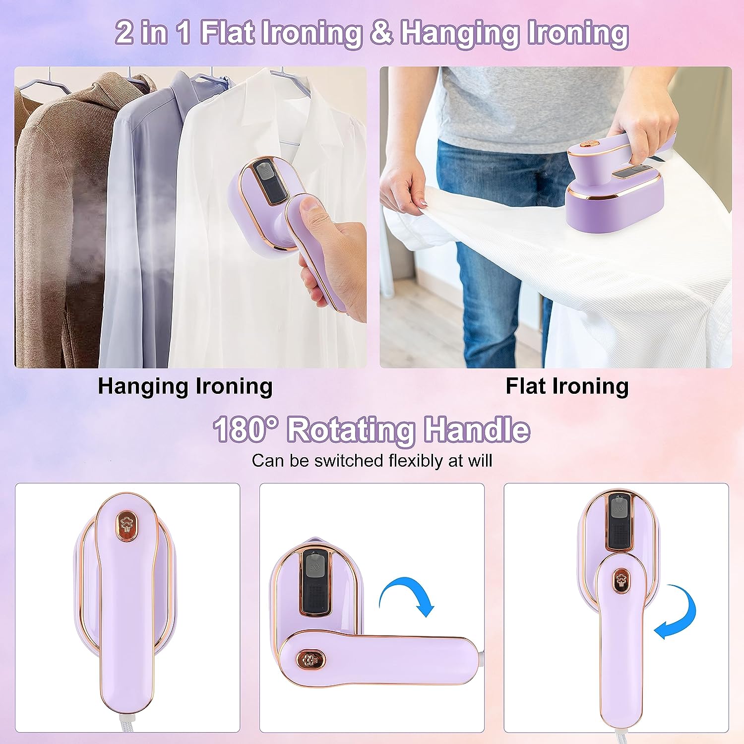 Mini Steam Iron, 1000W Foldable Handheld Travel Steam Iron