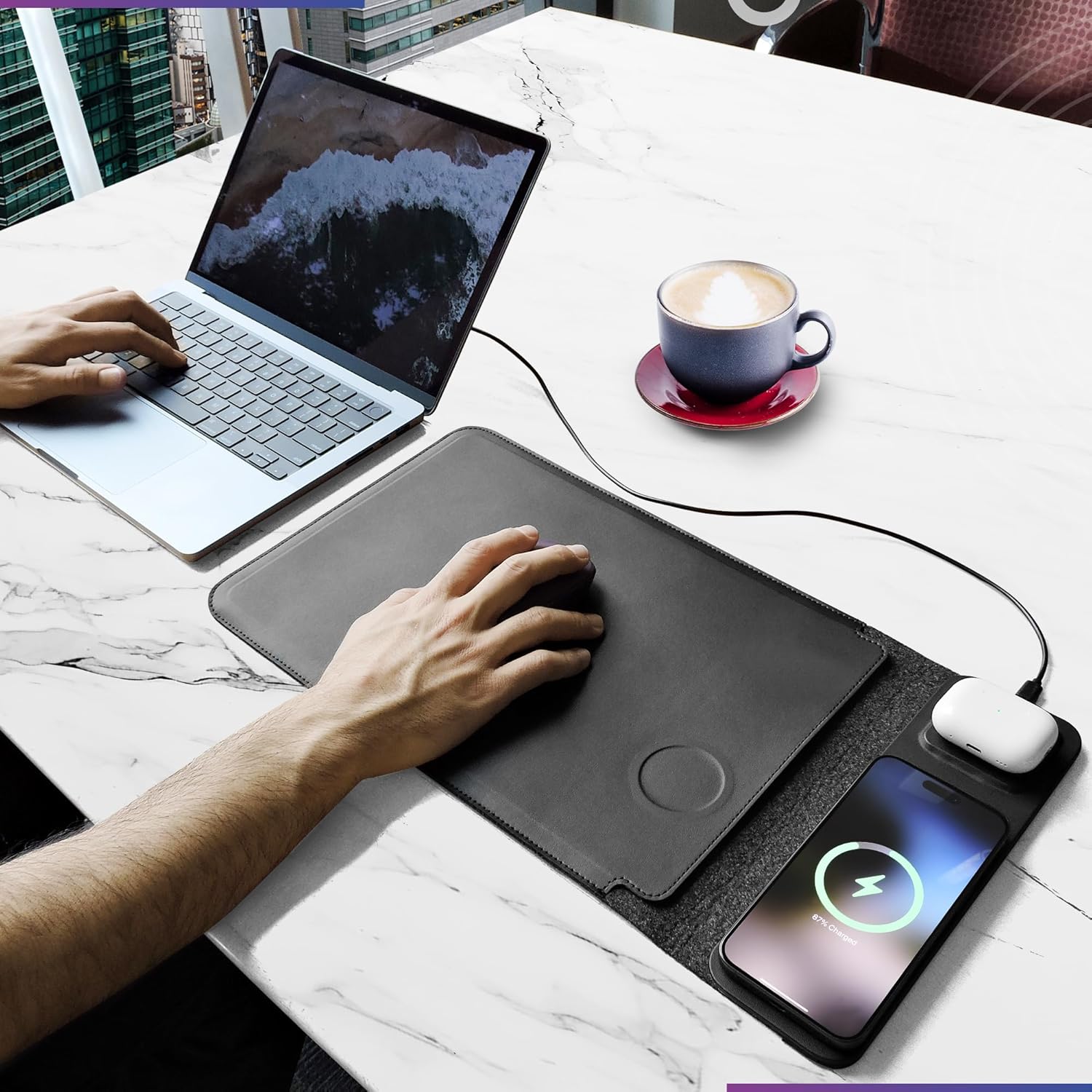 4-in-1 Laptop Sleeve with Wireless Charging - Desktop Charging Mat for Laptop - 13/14 inch - Compatible with MagSafe