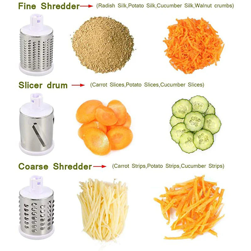 MULTIFUNCTIONAL ROTATING CHEESE GRATER VEGETABLE SLICER 3 INTERCHANGEABLE BLADES EASY CLEAN