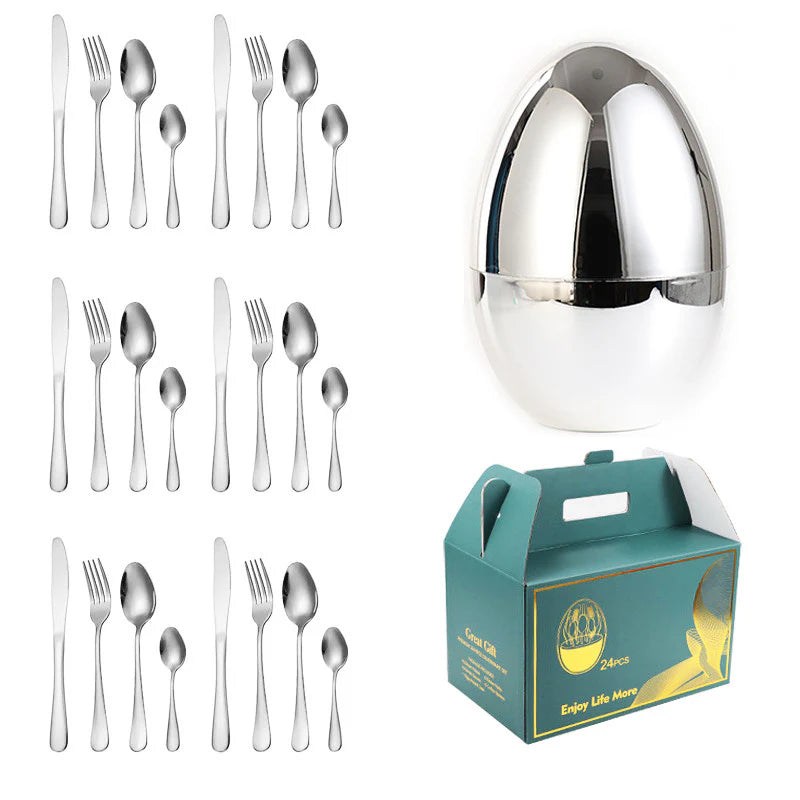 MOOD EGG CUTLERY PORTUGAL 24 PIECE STAINLESS STEEL WESTERN CUTLERY SET