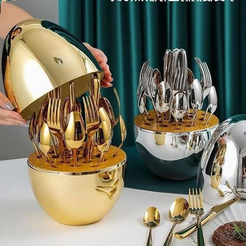 24 PCS STAINLESS STEEL CREATIVE EGG SHAPED CUTLERY SET