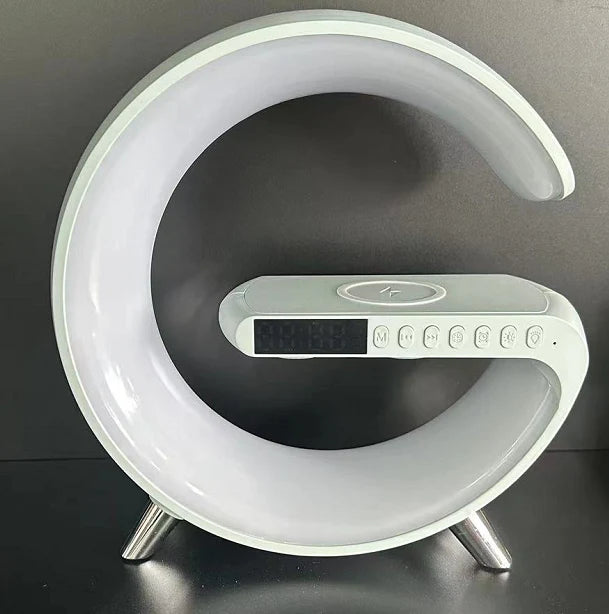 G-SHAPED LED LAMP WITH BLUETOOTH SPEAKER, WIRELESS CHARGING, AND APP-CONTROLLED ATMOSPHERE FOR STYLISH HOME DECOR