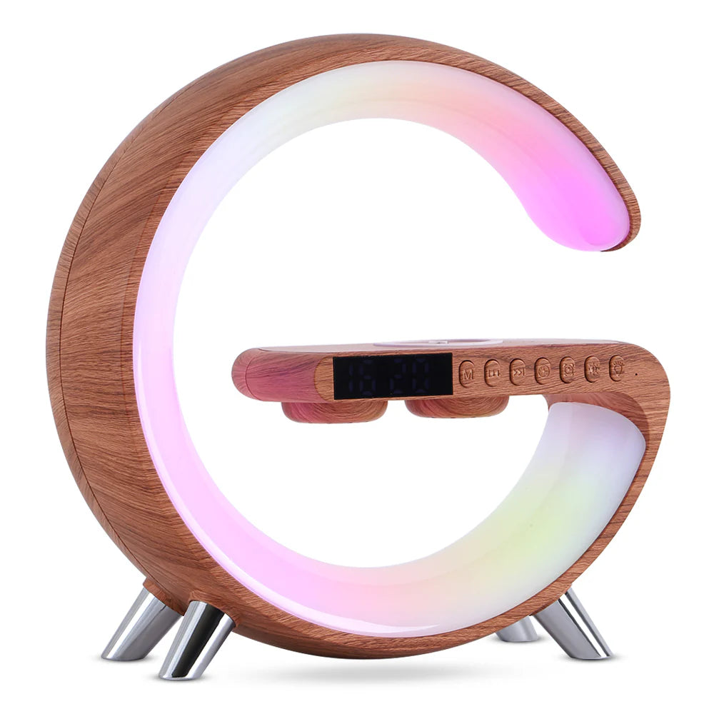 G-SHAPED LED LAMP WITH BLUETOOTH SPEAKER, WIRELESS CHARGING, AND APP-CONTROLLED ATMOSPHERE FOR STYLISH HOME DECOR